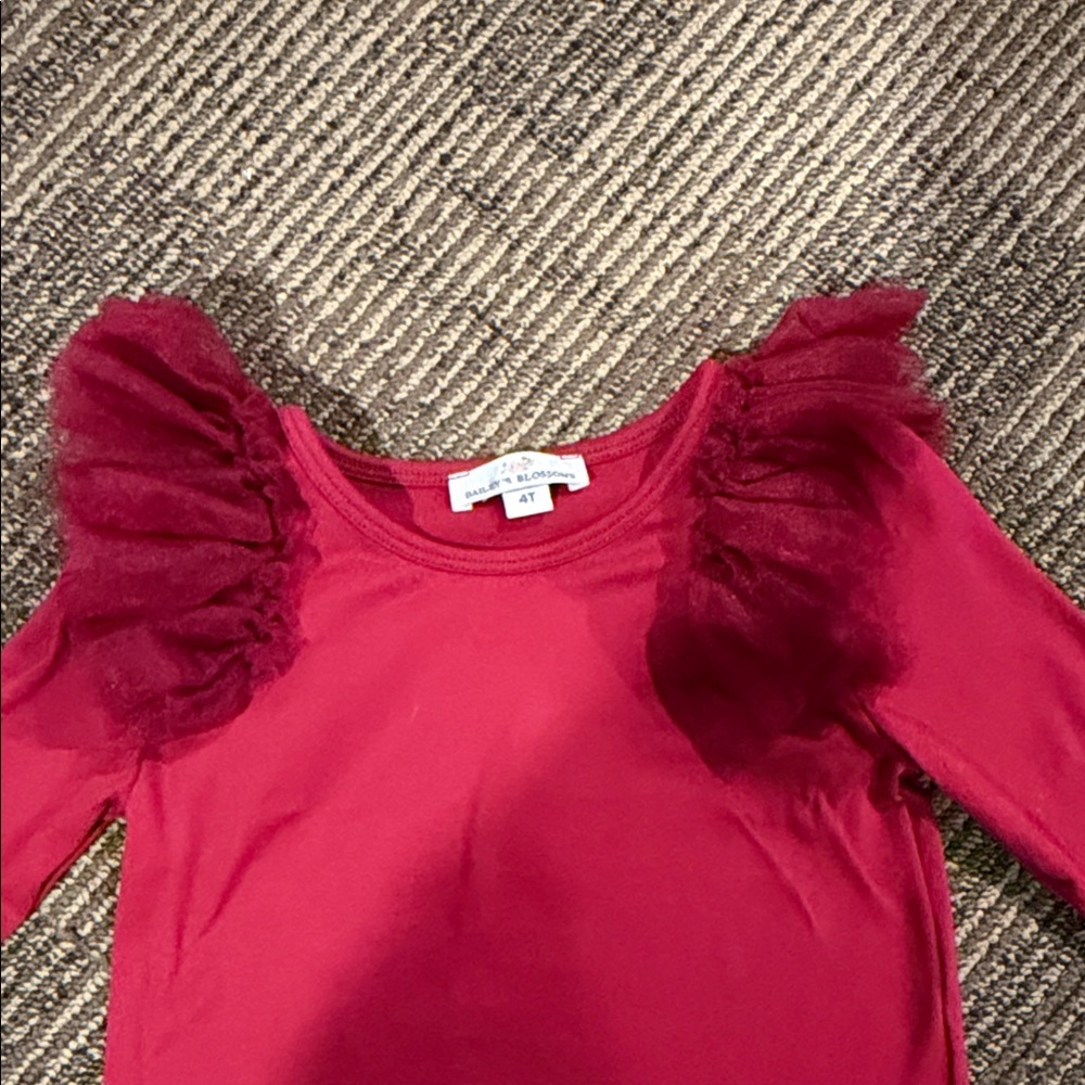 Kids Maroon Ruffle Long Sleeve Top - Picture 3 of 3